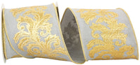 Metallic Filigree Dupioni Ribbon Silver Gold 4 Inch