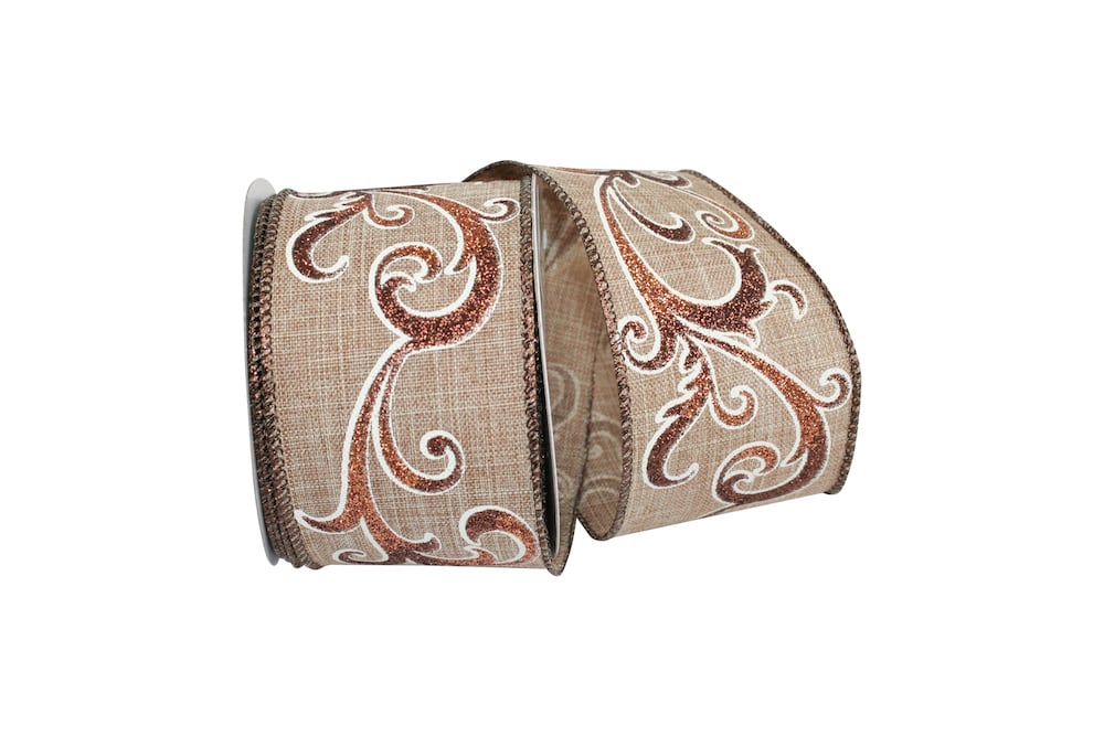 Brown 2-1/2 Inch Glitter Linen Wired Edge Ribbon