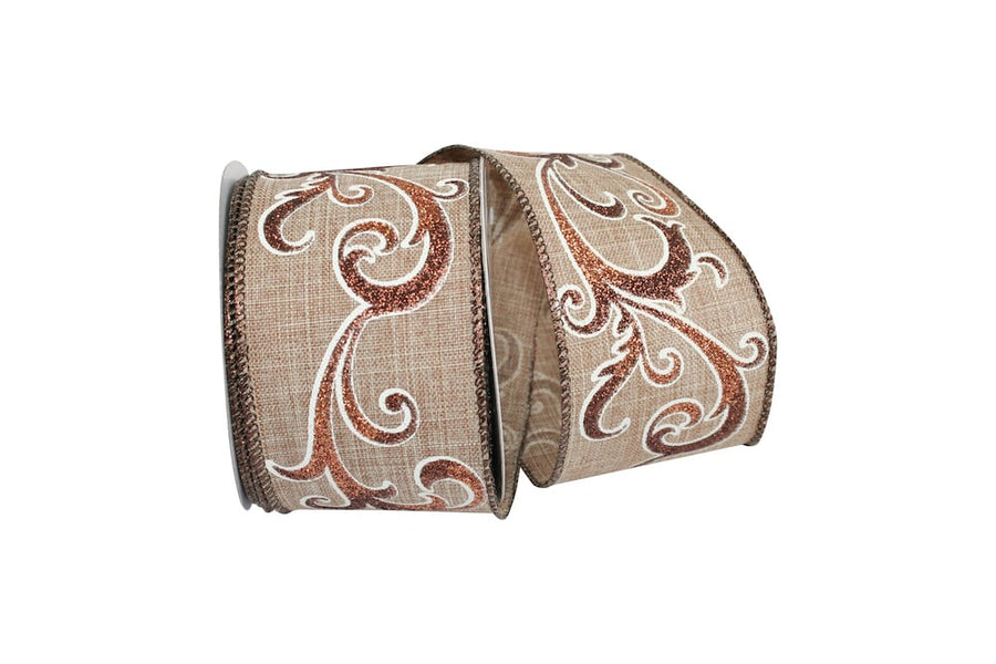 Brown 2-1/2 Inch Glitter Linen Wired Edge Ribbon