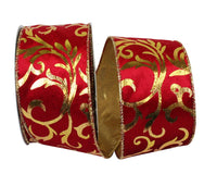 Scarlet Gold Velvet Wired Edge Ribbon 2-1/2 Inch 10Yds