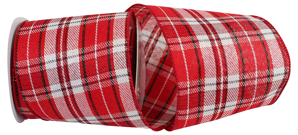 Spearmint Twill Plaid Ribbon Red White 4 Inch for Bows