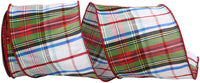 Wired Edge Ribbon White 4 Inch Stewards Plaid Dupioni