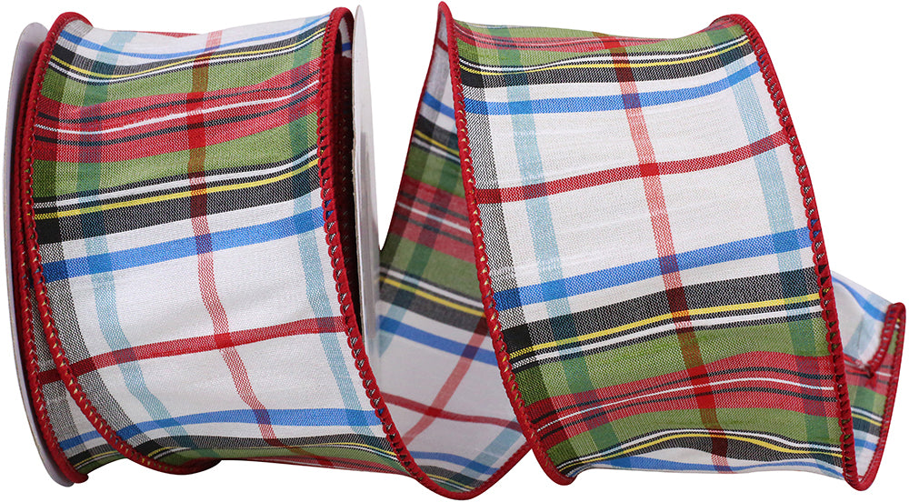 Stewards Plaid Dupioni Ribbon White 2-1/2 Inch 10Yds