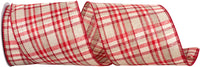 4 Inch Natural Red Taupe Twill Holiday Plaid Ribbon