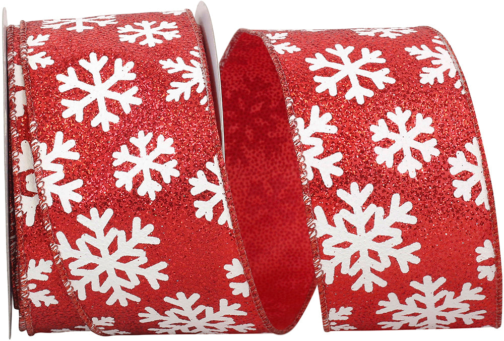 Red White Glitter Wired Edge Ribbon 2-1/2 Inch for Wreaths