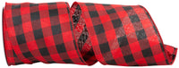 Buffalo Plaid Twill Wired Edge Ribbon Red Black 4 Inch