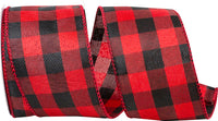 Buffalo Plaid Twill Wired Edge Ribbon Red Black 2-1/2 Inch