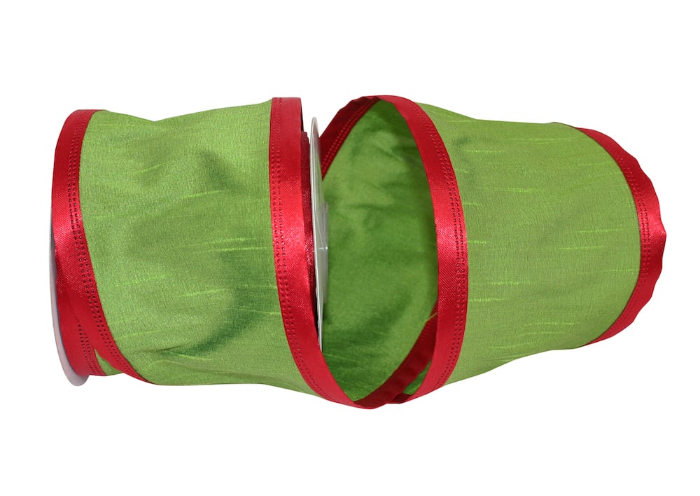 Dupioni Wired Edge Ribbon Lime Red 4 Inch for Wreaths