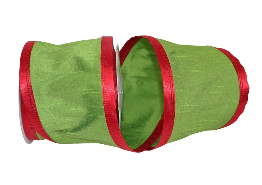 Dupioni Wired Edge Ribbon Lime Red 4 Inch for Wreaths