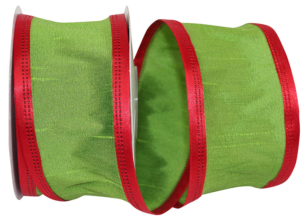Dupioni Wired Edge Ribbon Lime Red 2-1/2 Inch 10 Yards