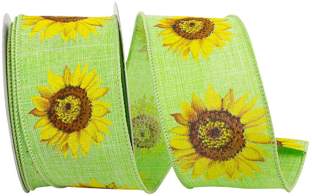 Lime 2-1 2 Inch Sunflower Linen Wired Edge Ribbon for Wreaths & Bows
