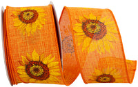 Tangerine 2-1 2 Inch Sunflower Linen Wired Edge Ribbon for Wreaths & Bows