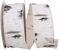 White 2-1 2 Inch Birch Trees Bark Forest Wired Edge Ribbon for Wreaths & Bows