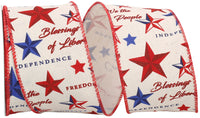 Natural 2-1 2 Inch Americana Stars Vintage Muslin Wired Edge Ribbon for Wreaths & Bows
