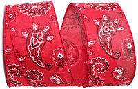 Red 2-1 2 Inch Bandana Linen Wired Edge Ribbon for Wreaths & Bows