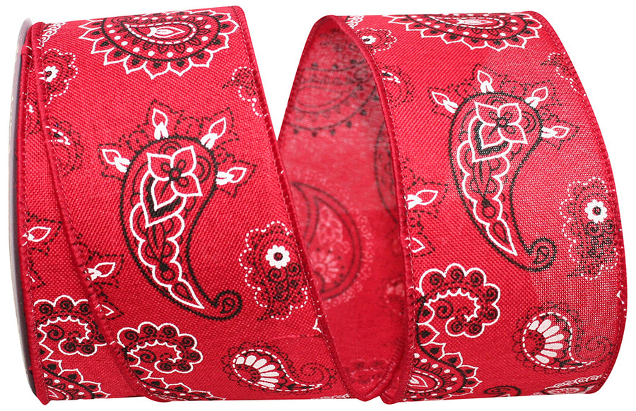 Red 2-1 2 Inch Bandana Linen Wired Edge Ribbon for Wreaths & Bows