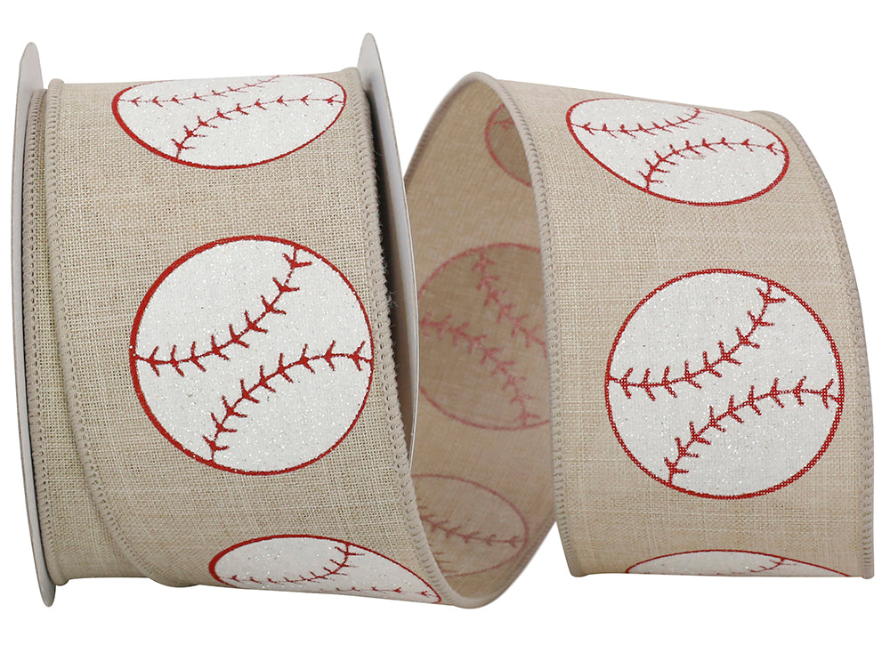 Natural 2-1 2 Inch Baseball Linen Sparkle Wired Edge Ribbon for Wreaths & Bows