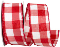 Celine Check Plaid Twill Ribbon White Red 1-1/2 Inch