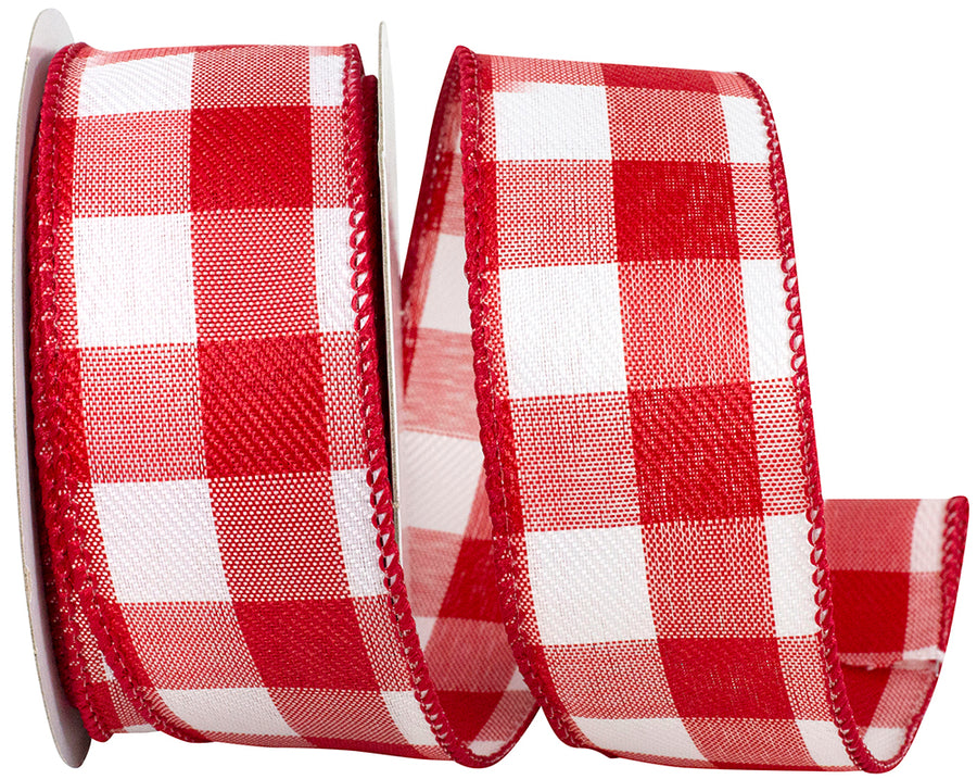 Celine Check Plaid Twill Ribbon White Red 1-1/2 Inch