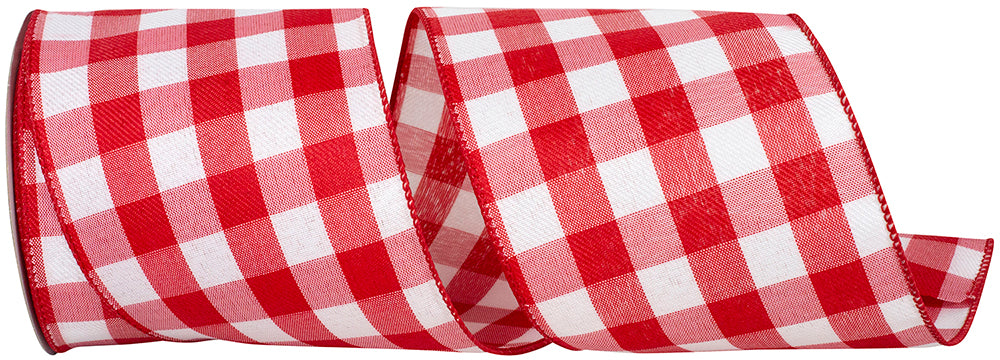 Celine Check Plaid Twill Ribbon White Red 4 Inch for Bows