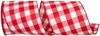 Celine Check Plaid Twill Ribbon White Red 4 Inch for Bows