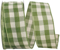 Moss Celine Check Plaid Twill Wired Edge Ribbon 2-1/2 Inch