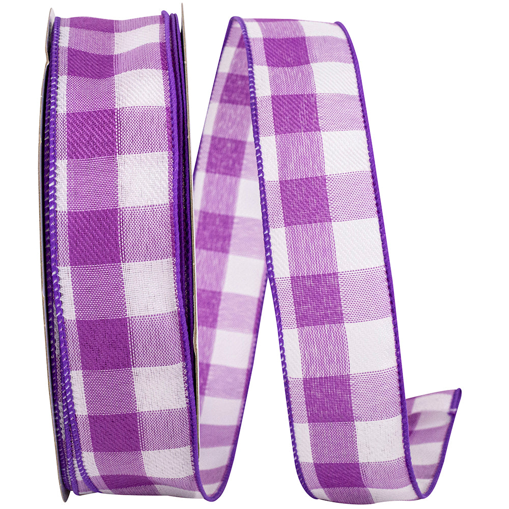 Purple Celine Check Plaid Twill Wired Edge Ribbon 1-1/2 Inch