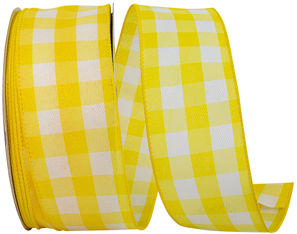 Yellow Celine Check Plaid Twill Wired Edge Ribbon 2-1/2 Inch