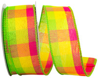 Celine Check Plaid Twill Ribbon Citrus Fuchsia 1-1/2 Inch