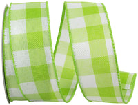 Lime Celine Check Plaid Twill Wired Edge Ribbon 1-1/2 Inch