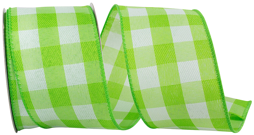 Celine Check Plaid Twill Ribbon Lime 2-1/2 Inch