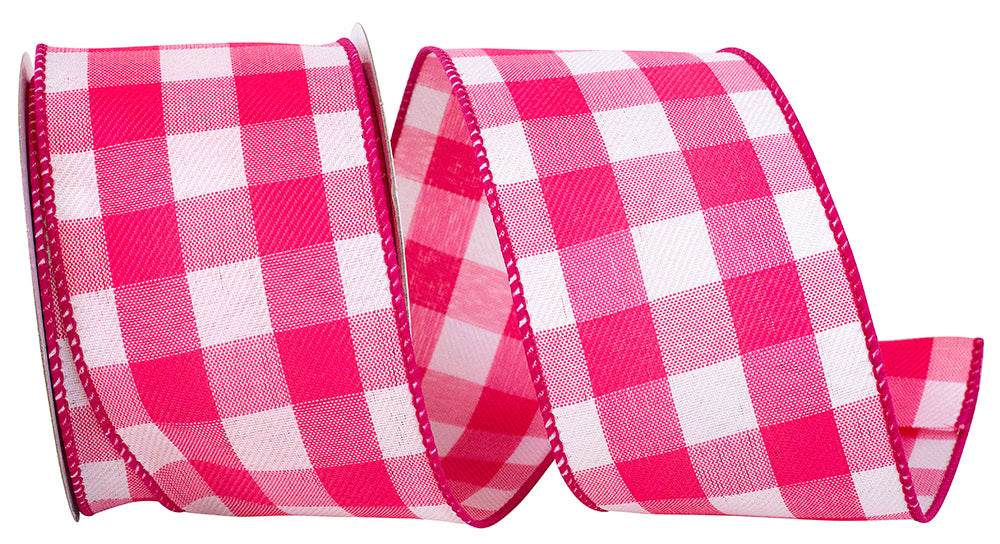 Fuchsia Wired Edge Ribbon 2-1/2 Inch Plaid Twill