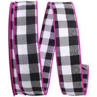 Celine Check Plaid Twill Ribbon Black Fuchsia 1-1/2 Inch