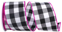Celine Check Plaid Twill Ribbon Black Fuchsia 2-1/2 Inch