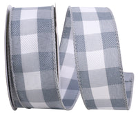 Grey Celine Check Plaid Twill Wired Edge Ribbon 1-1/2 Inch