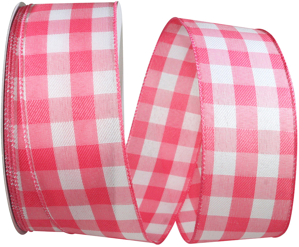 Celine Check Plaid Twill Ribbon Coral 2-1/2 Inch for Bows