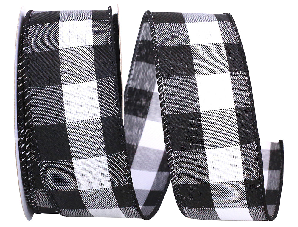 Celine Check Plaid Twill Ribbon Black White 1-1/2 Inch