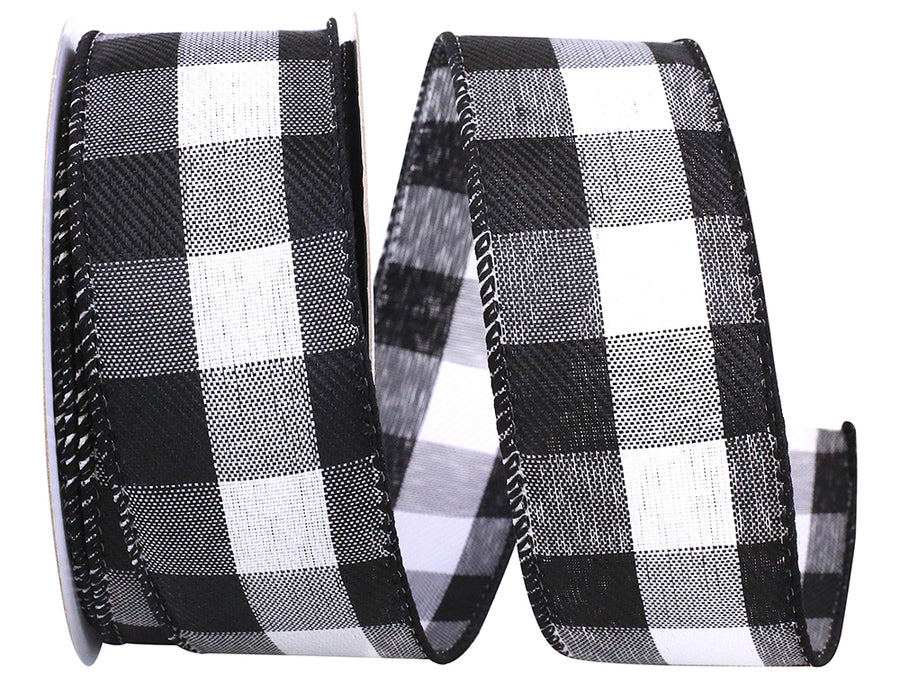 Celine Check Plaid Twill Ribbon Black White 1-1/2 Inch