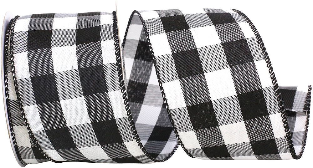 Celine Check Plaid Twill Ribbon Black White 2-1/2 Inch
