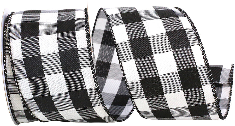 Celine Check Plaid Twill Ribbon Black White 2-1/2 Inch