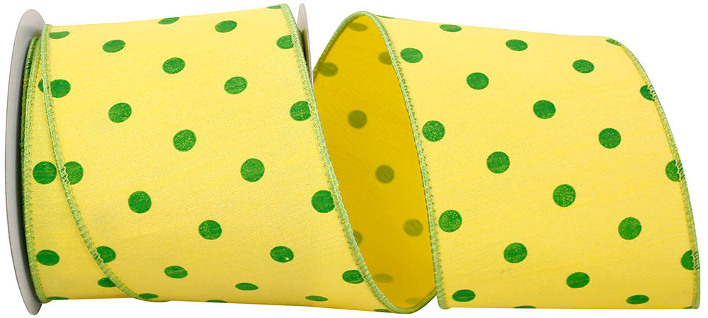 Yellow 4 Inch Dupioni Citrus Dots Wired Edge Ribbon for Wreaths & Bows