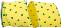 Yellow 4 Inch Dupioni Citrus Dots Wired Edge Ribbon for Wreaths & Bows