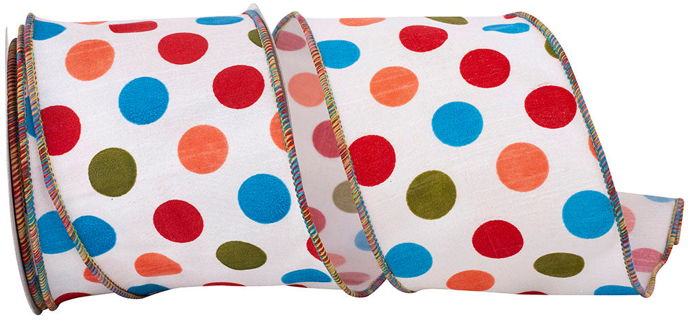 Multi 4 Inch Giant Multi Dots Dupioni Deluxe Wired Edge Ribbon for Wreaths & Bows