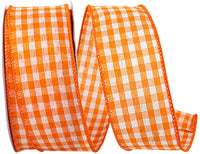 Orange Gingham Check Wired Edge Ribbon 1-1/2 Inch 10Yds
