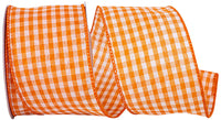 Orange Gingham Check Wired Edge Ribbon 2-1/2 Inch
