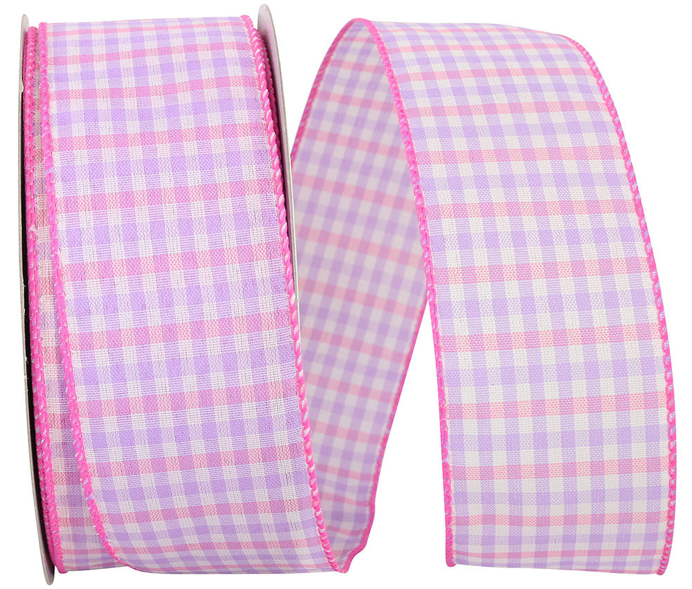 Lavender Gingham Check Wired Edge Ribbon 2-1/2 Inch