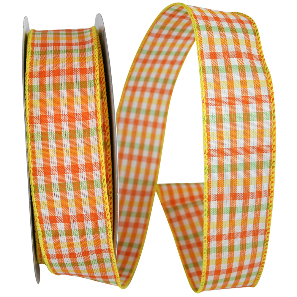 Citrus Gingham Check Wired Edge Ribbon 1-1/2 Inch