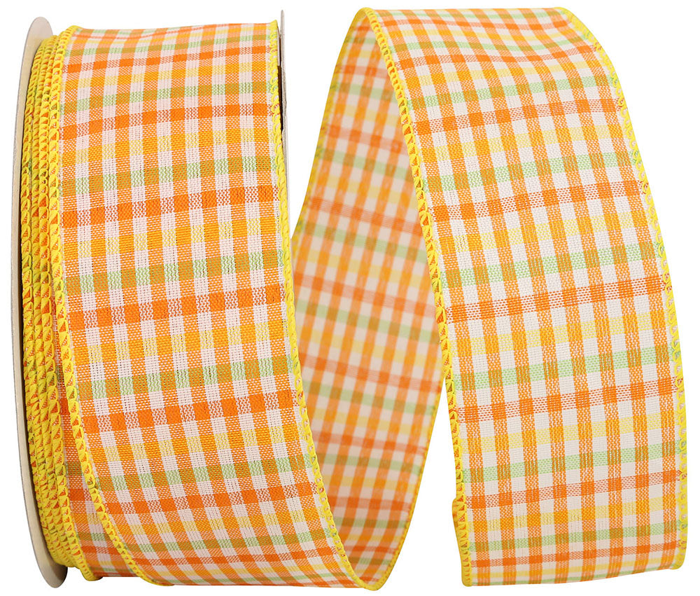 Citrus Gingham Check Wired Edge Ribbon 2-1/2 Inch