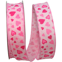 Pink 1-1 2 Inch Hearts Hopsack Tossed Wired Edge Ribbon for Wreaths & Bows