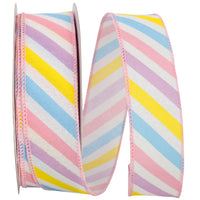 Pastel 1-1 2 Inch Pastel Stripe Diagonal Wired Edge Ribbon for Wreaths & Bows